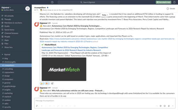 Partage d'alertes importantes sur une chaîne Slack pour une collaboration plus approfondie